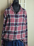 Coffee addict bleached flannel.  Size Large - Red & Blue Plaid
