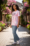 Pink Tie Dye Tee with Bouquet of Flowers - Size Large