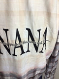 Gray bleached flannel.  Size Large.  My greatest blessings call me Nana.
