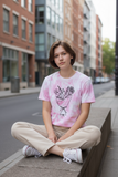 Pink Tie Dye Tee with Bouquet of Flowers - Size Large