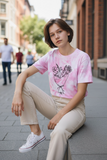 Pink Tie Dye Tee with Bouquet of Flowers - Size Large