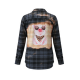 Black Bleached Flannel with Cute Pig. Size Small
