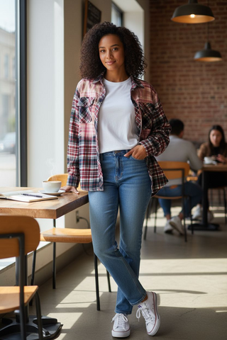red & blue coffee addict flannel