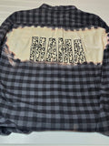 Black and Gray Flannel.  Size Large.  Mama in Leopard Block Letters.