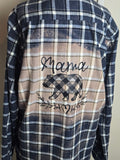 Blue Plaid Bleached Flannel.  Size Large.  Mama Bear.