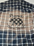 Blue Plaid Bleached Flannel.  Size Large.  Mama Bear.