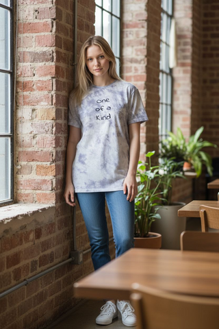 One of a Kind Tee.  Adult Small.  Blue Tie Dye.