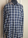 Blue Plaid Bleached Flannel.  Size Large.  Mama Bear.
