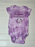 Hand dyed purple baby bodysuit.  My sister has paws.