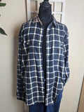 Blue Plaid Bleached Flannel.  Size Large.  Mama Bear.