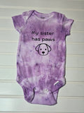 Hand dyed purple baby bodysuit.  My sister has paws.