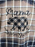 Blue Plaid Bleached Flannel.  Size Large.  Mama Bear.