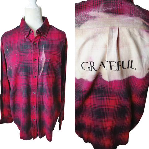 Red and Black Grateful Upcycled Flannel Size Large